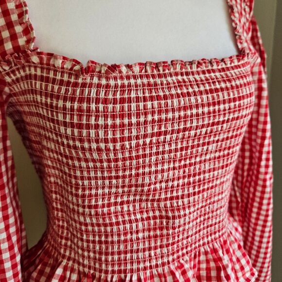 byTiMo Gingham Cropped Milkmaid Blouse Womens Medium Smocked Cottagecore Western - Picture 2 of 8